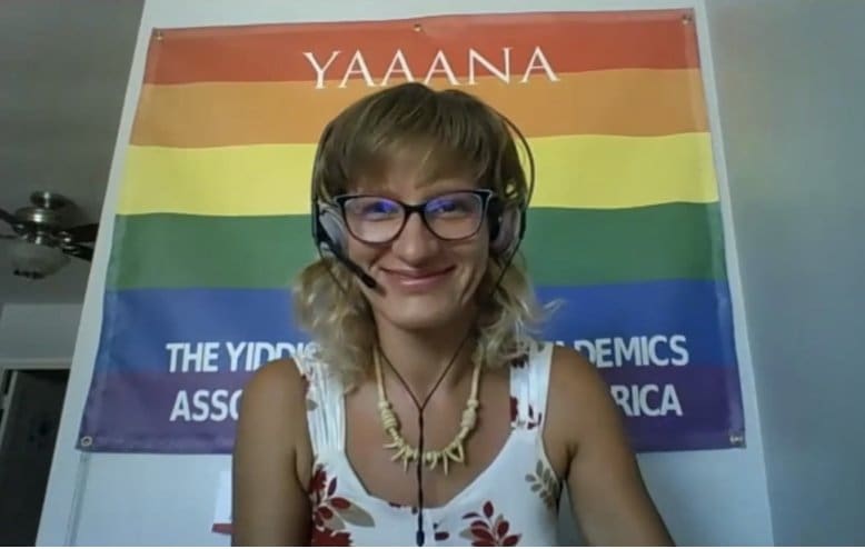author Tanya Yakovleva giving a lecture in a bookstore