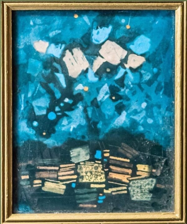 Painting with books kept on the table