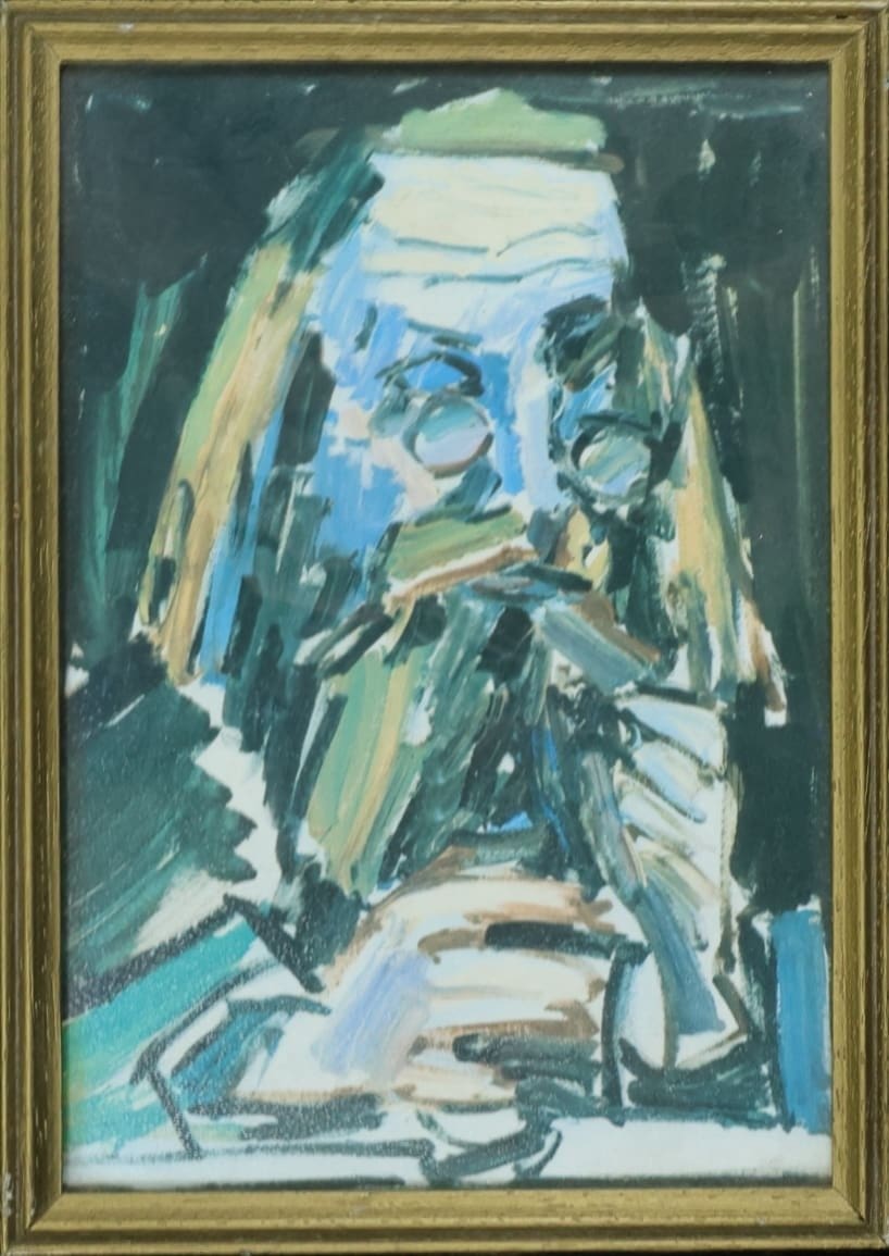 Untitled painting by Rubin 3 A painting of a man with beard and glasses and yarmulkah.