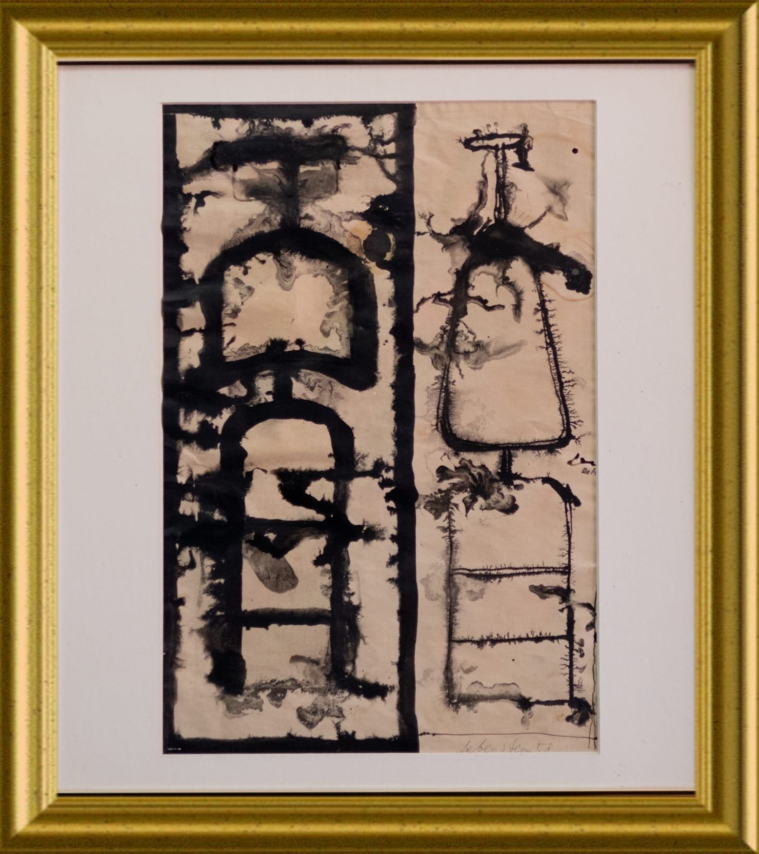 "Two Contrasting Figures" by Jan Lebenstein. Jan Lebenstein artwork of Two Contrasting Figures. Almost symbolic, stick-like two figures standing.