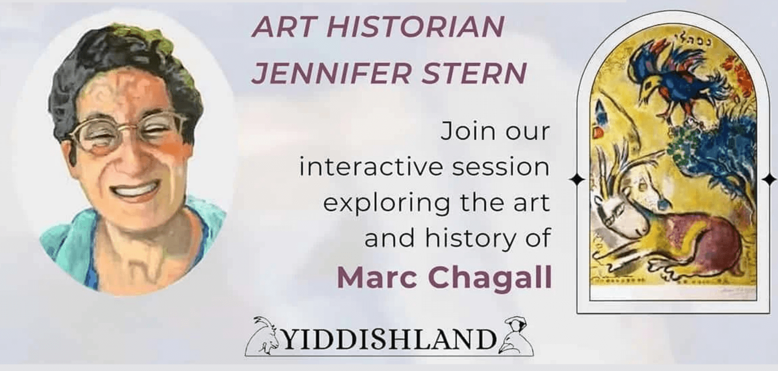 A banner advertising a talk about Chagall by Jennifer Stern