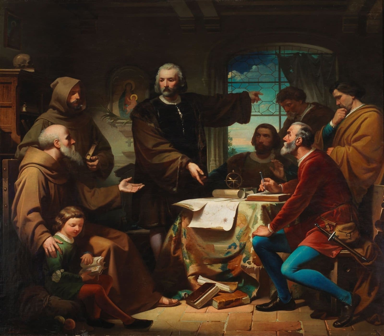 An image of he painting Cristóbal Colón en el convento de la Rábida by Eduardo Cano