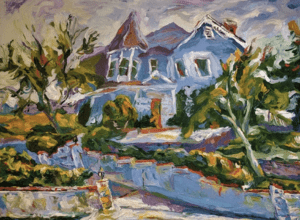 Our Project Painting of a House in blue and tree around it